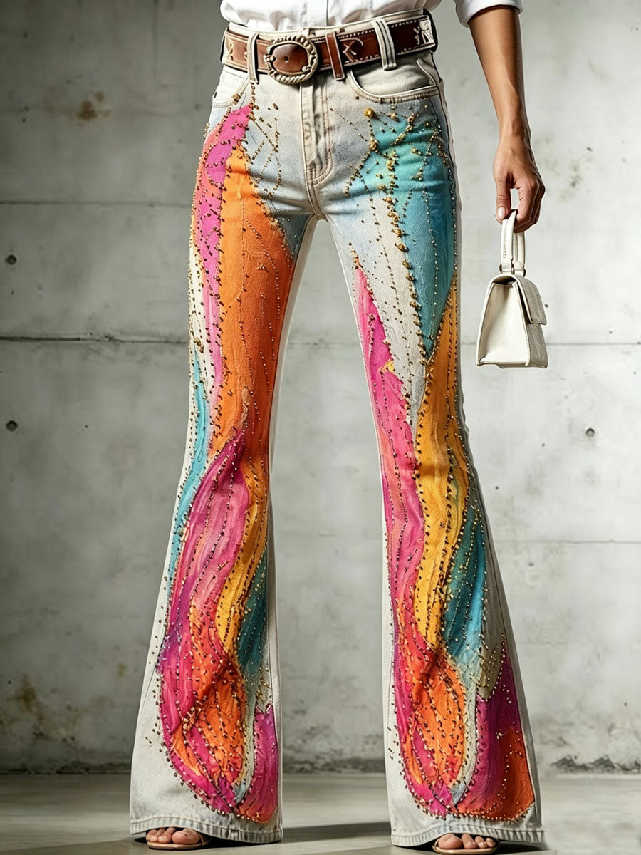 Ladies' Western Style Contrasting Denim Pants