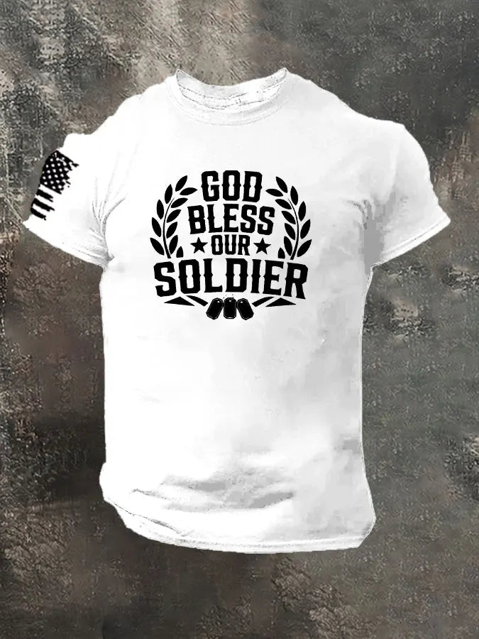 God Bless Oure Soldier Pattern 100% Cotton T-Shirt