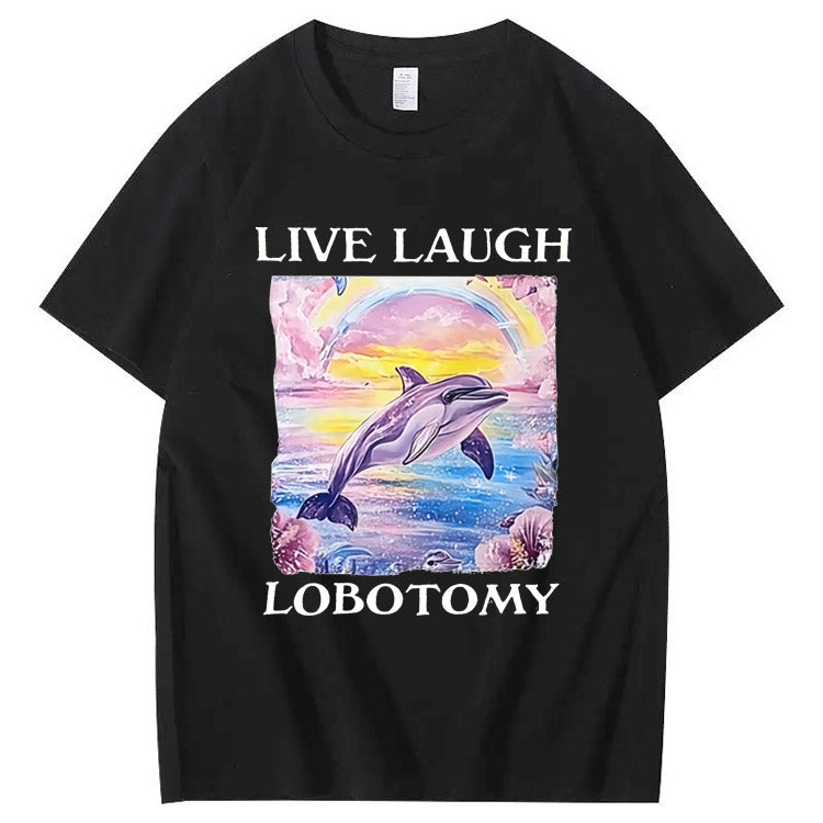 Live Laught  Lobotomy Pattern Print 100%Cotton T-Shirt