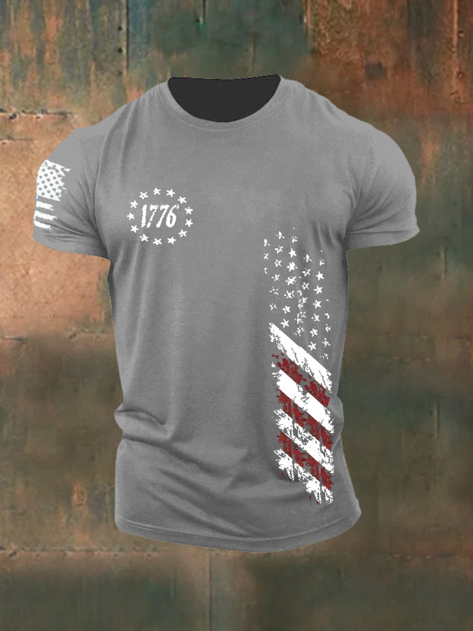 250th Anniversary America Flag 1776 Pattern 100% Cotton T-Shirt