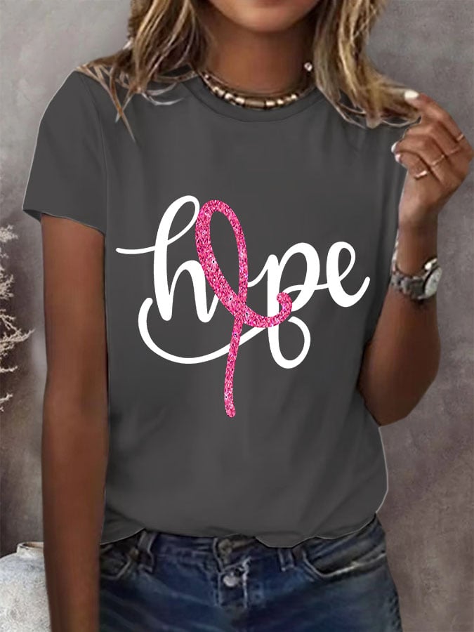 Women's Breast Cancer Hope Pink Ribbon Printed Short-Sleeved T-Shirt