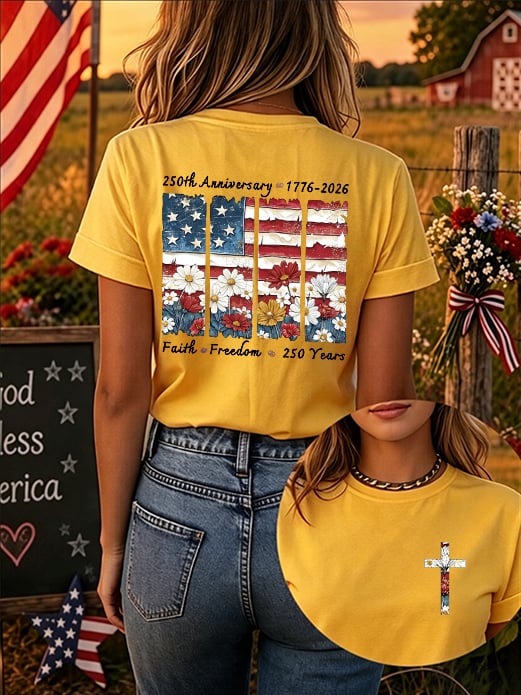 Faith And Freedom Women'S Short-Sleeve T-Shirt With American 250th Anniversary Print