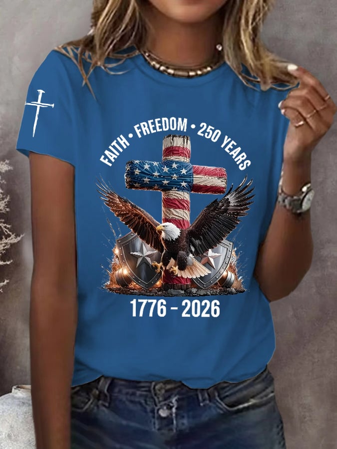 Women's 250th America Anniversary Casual Printed Crew Neck T-Shirt