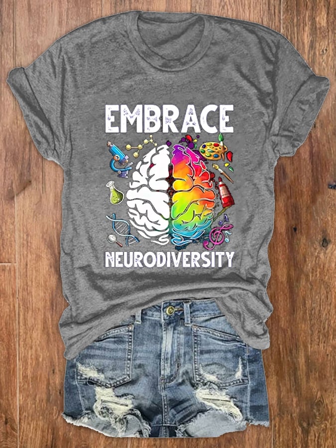 Women's Autism Awareness Embrace Neurodiversity Print T-Shirt