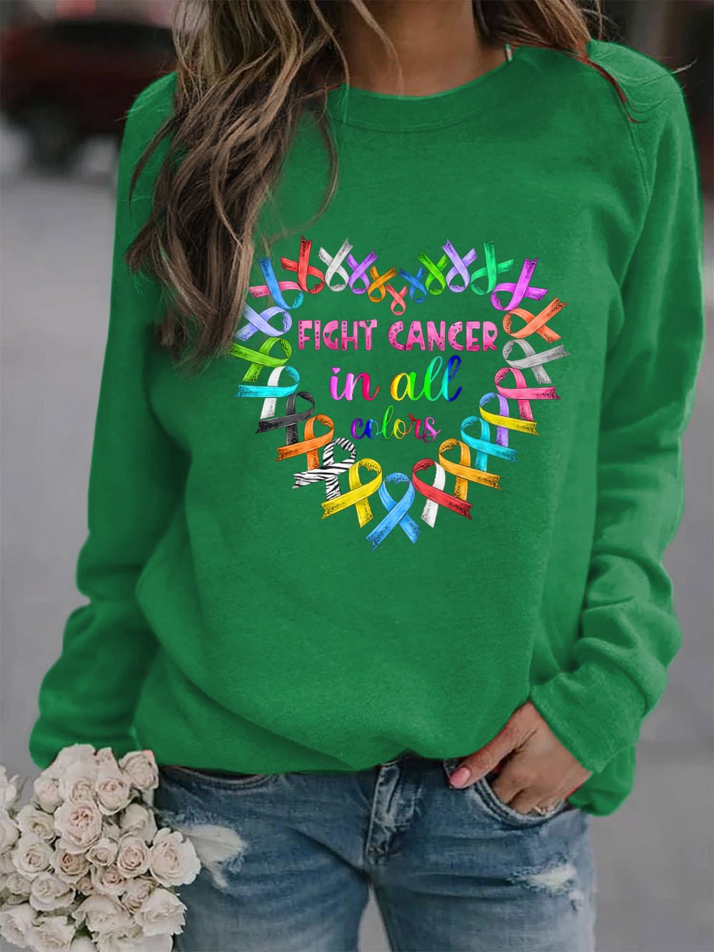 Women's Fight Cancer In All Colors Print Sweatshirt