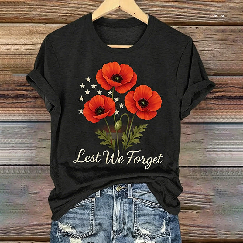 Women's Memorial Day Poppy Art Printed T-Shirt