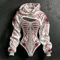 Women's Halloween Gothic Rose Skeleton Vein Print Hoodie Set Two-piece Outfit