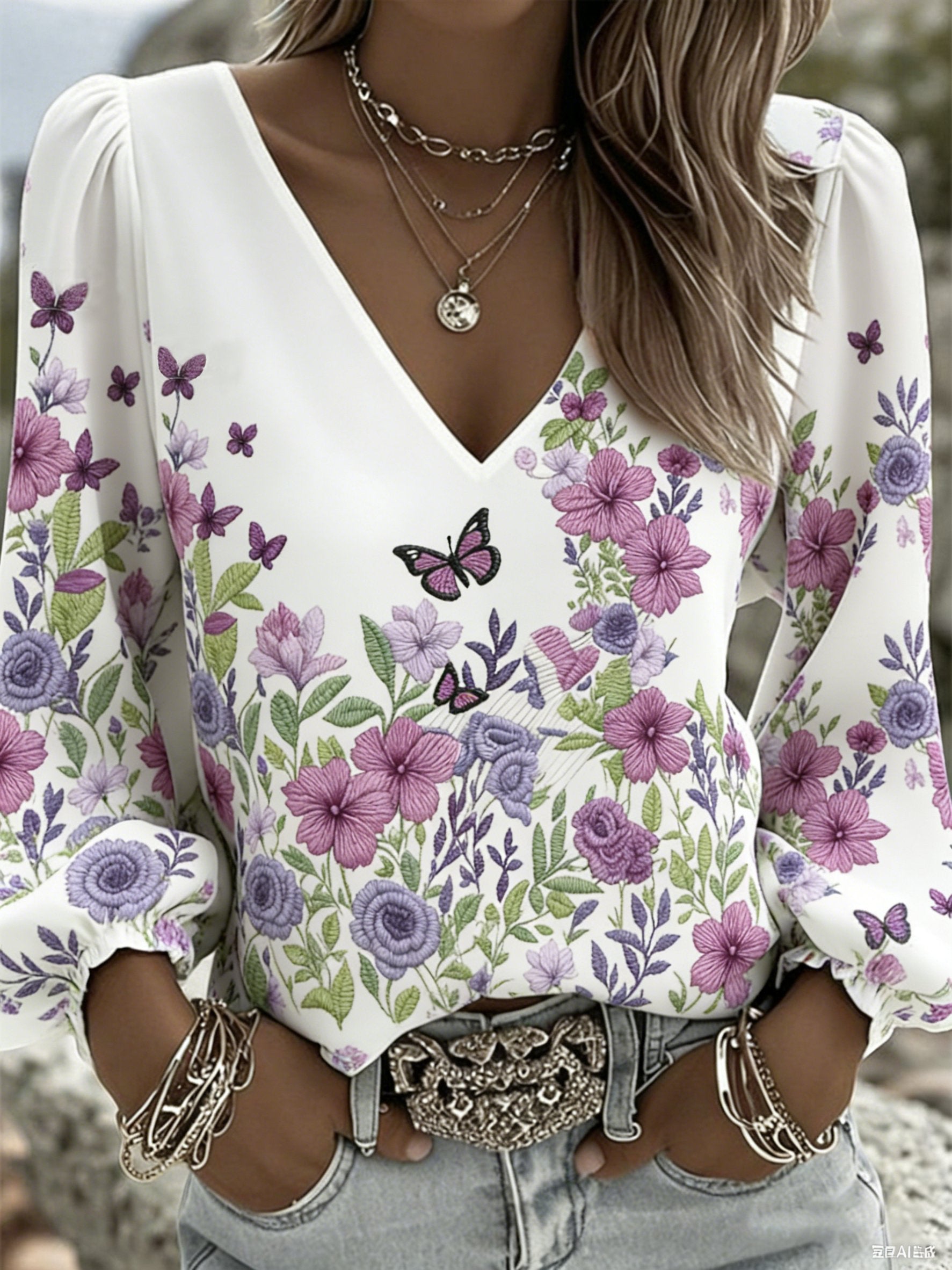 Women's Floral Art Print Casual Top