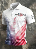 Men's Vintage FAITH & Cross Print Casual Polo Shirt