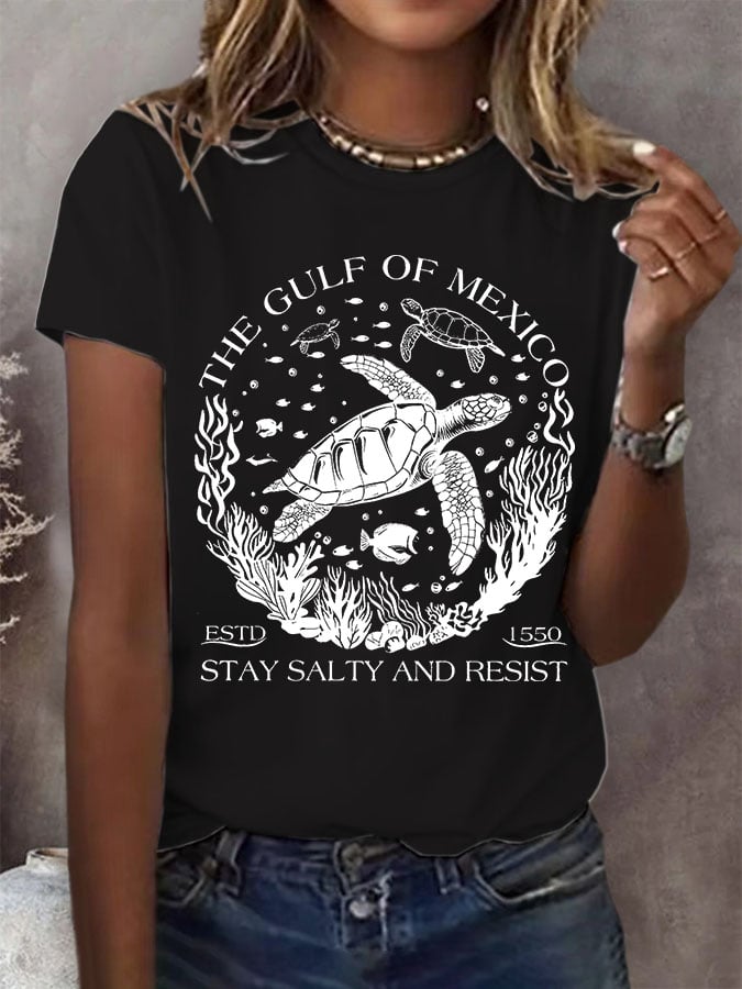 Women's Gulf Of Mexico Print Round Neck T-Shirt