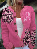 Women's Fight Like A Girl Breast Cancer Awareness Pink Yoke Comfortable Knitted Cardigan