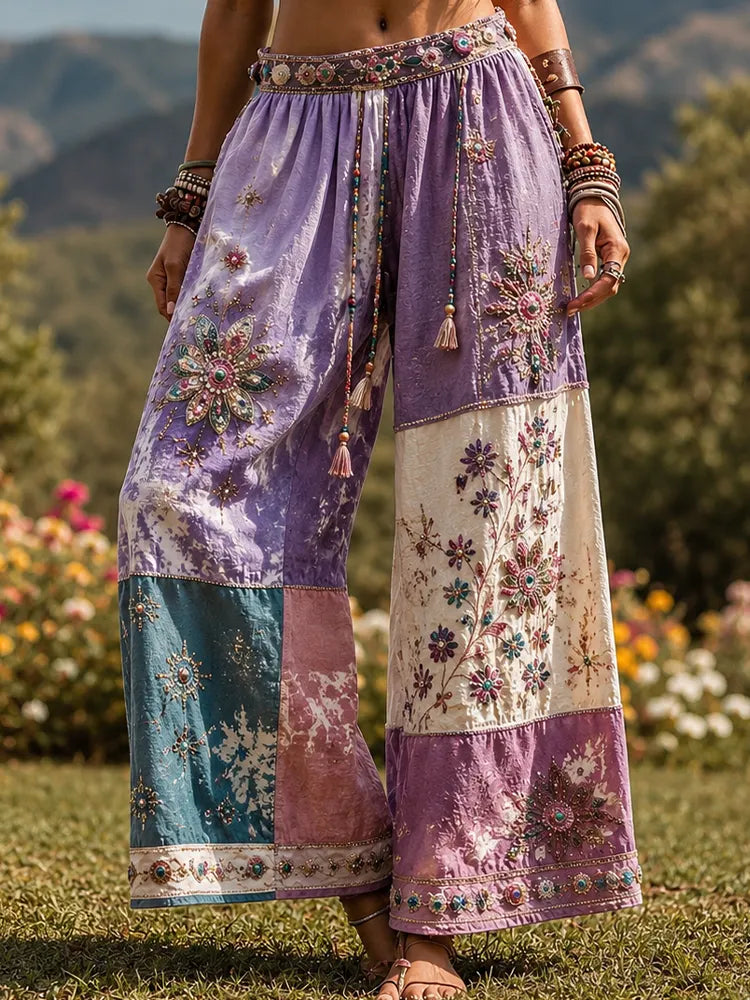 Women's Boho Patchwork Mandala Print High-waist Wide-leg Pants