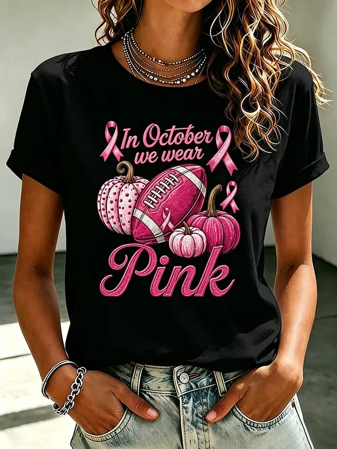 Women'S Pink Art Printed Casual T-Shirt