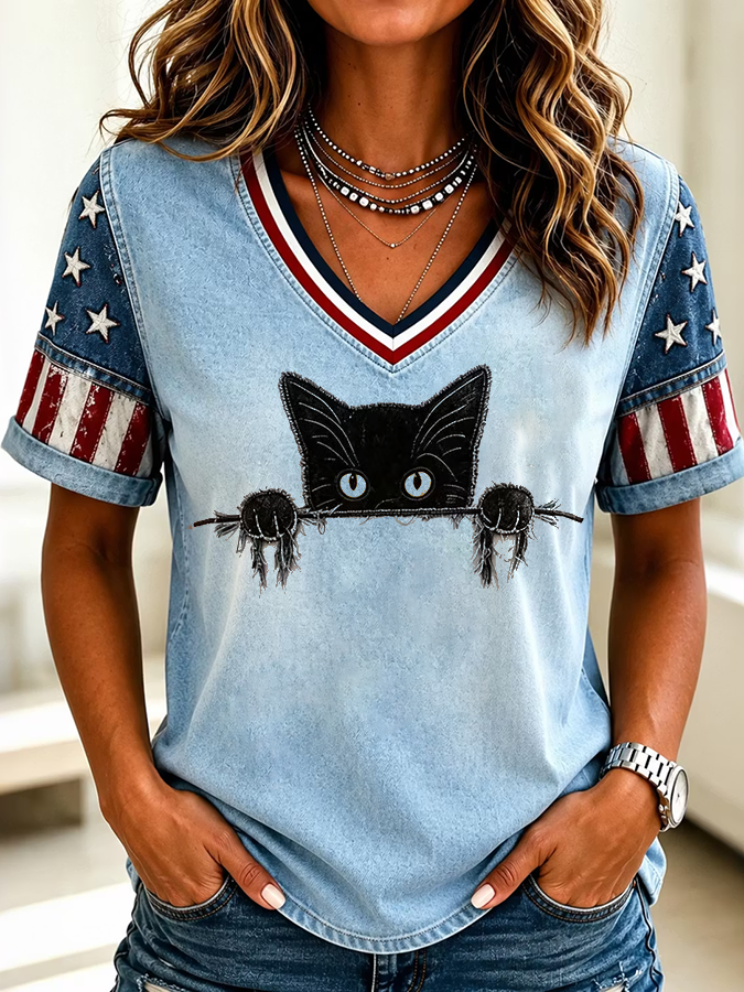Women's American Flag Printed Casual T-shirt