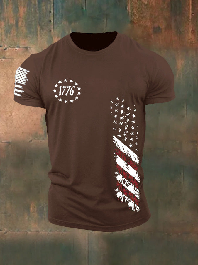 250th Anniversary America Flag 1776 Pattern 100% Cotton T-Shirt