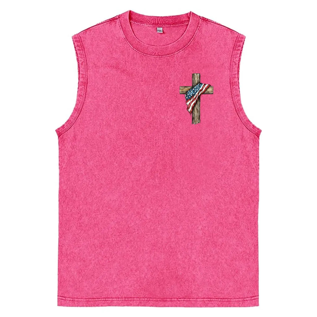 Stand For The Flag Kneel For The Cross Unisex Washed Cotton Sleeveless Tank Tops