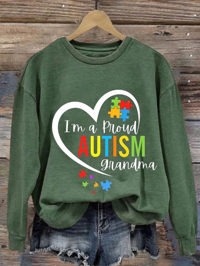 Women'S I'M A Proud Autism Grandma Print Casual Sweatshirt