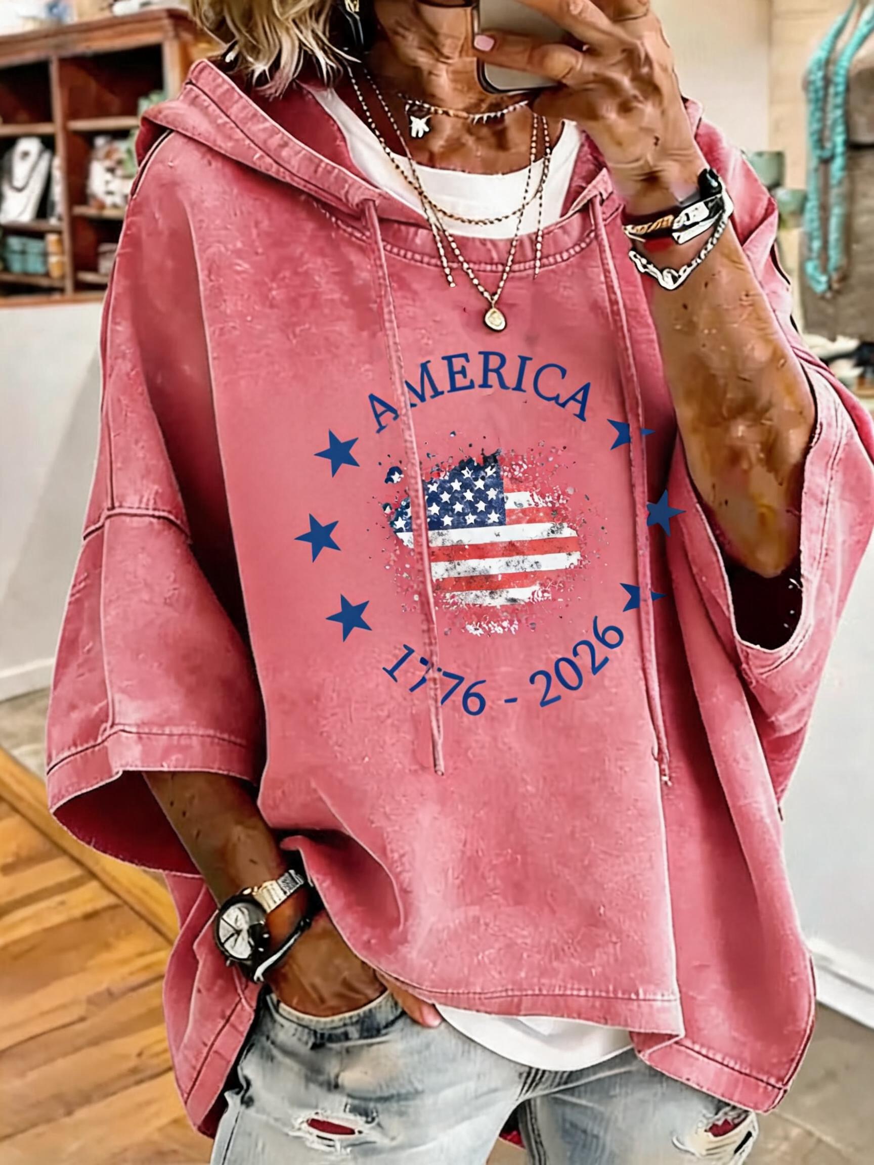 Women's Anniversary Flag Print Oversized Hoodie