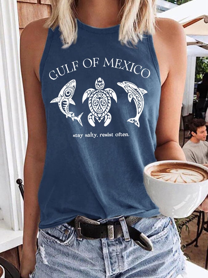 Women’s Retro Gulf Of Mexico Stay Salty Resist Often Print Tank Top