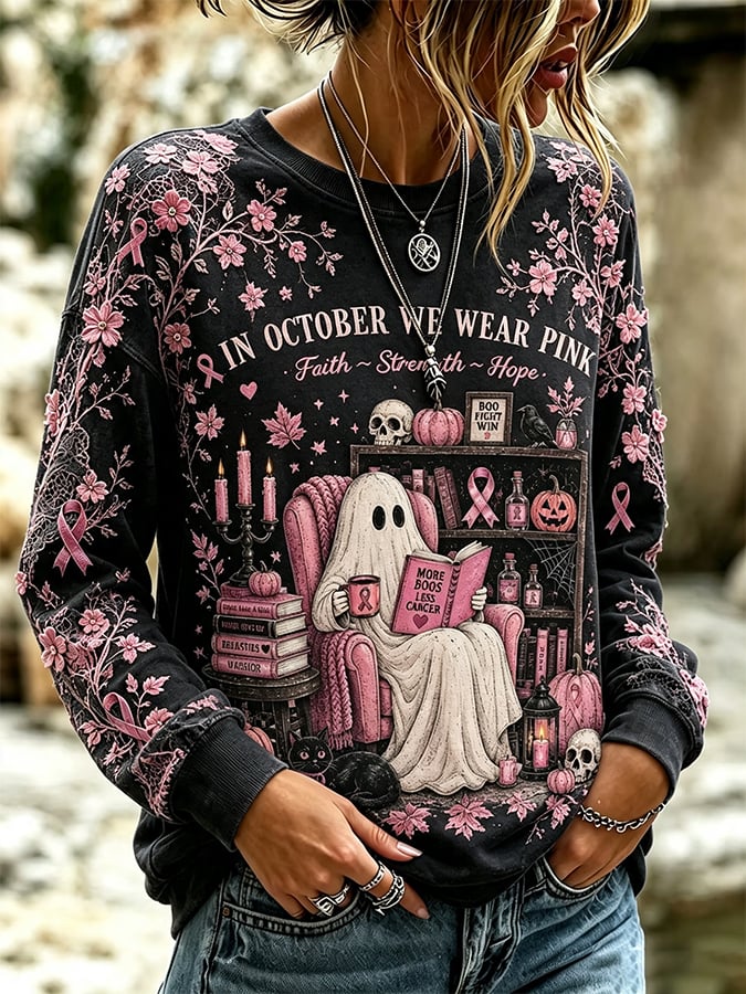 Women's Breast Cancer Halloween  Print Hoodie