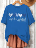 Women's Accept Love Understand Autism Awareness  Printed Short-Sleeved T-Shirt