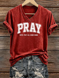 Pray Until They Come Home  Pattern Print V Neck Casual T-Shirt
