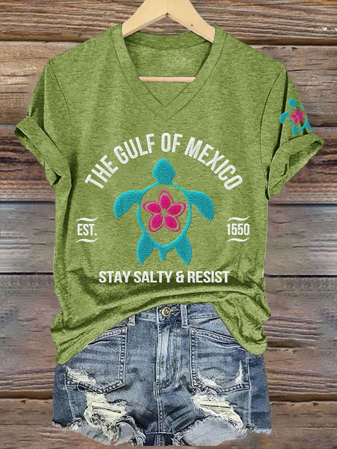 Women's Gulf Of Mexico Printed V Neck T-shirt