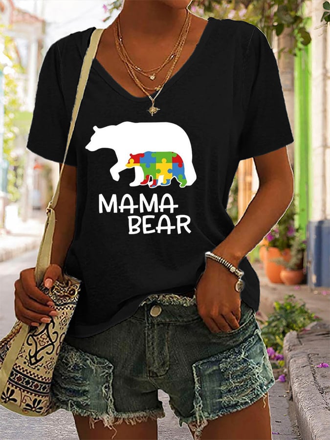 Women's Autism Mama Bear Print T-Shirt
