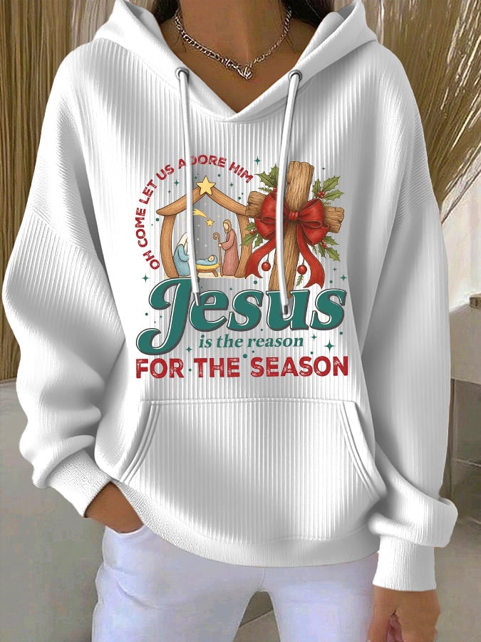 Women's Casual Christmas Nativity Print Long Sleeve Hooded Sweatshirt
