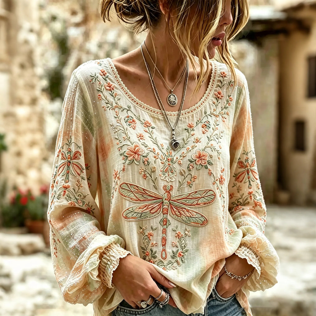 Women's Vintage Hippie Boho Floral Patchwork Art Cotton Linen Casual T-shirt