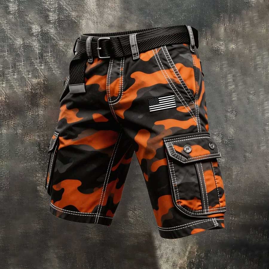 Men's Retro Camo Distressed Pocket Cargo Shorts (Belt Not Included)