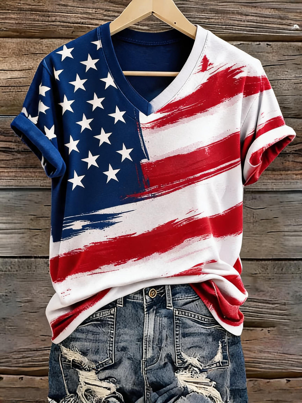 Women'S Retro Independence Day Printed Casual Short Sleeved T-Shirt