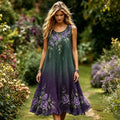 Women's Purple Rose Floral Gradient Pattern Casual Dress