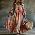 Women's Vintage Hippie Floral Art Print Maxi Dress
