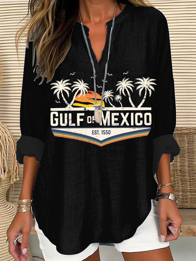 Women's Gulf Of Mexico Print V-Neck Shirt