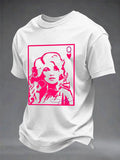 Men's Retro Rip Dolly Parton Print Round Neck T-Shirt