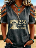 Women's Western Independence Day Liberty Bell 250 Years Printed T-shirt
