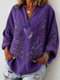 Women's Purple Floral Alzheimer's Disease Print Comfortable Shirt