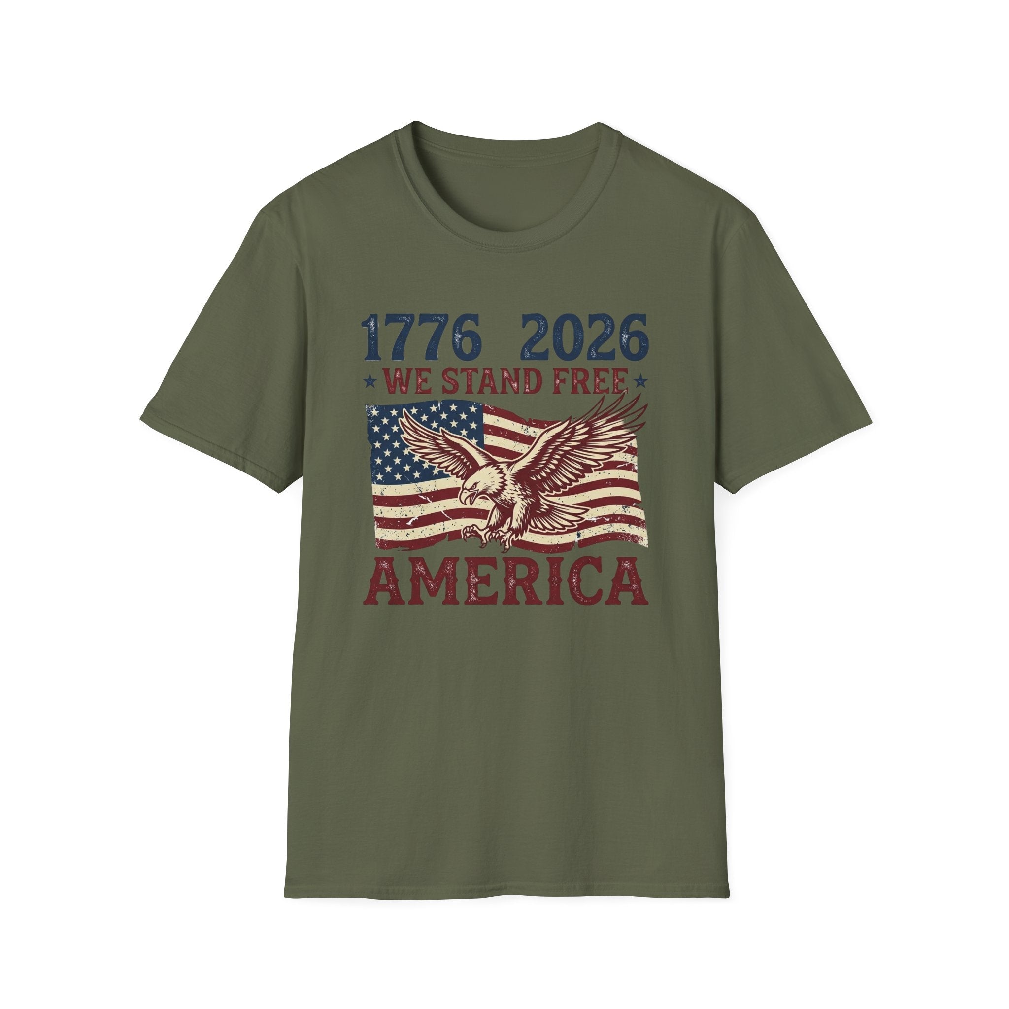 1776–2026 We Stand Free Patriotic Eagle & Flag T-Shirt | America's 250th Anniversary