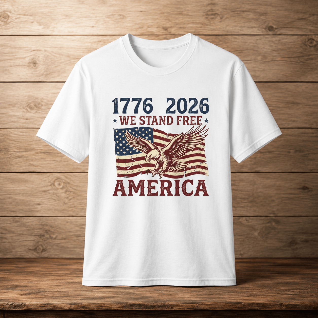 1776–2026 We Stand Free Patriotic Eagle & Flag T-Shirt | America's 250th Anniversary