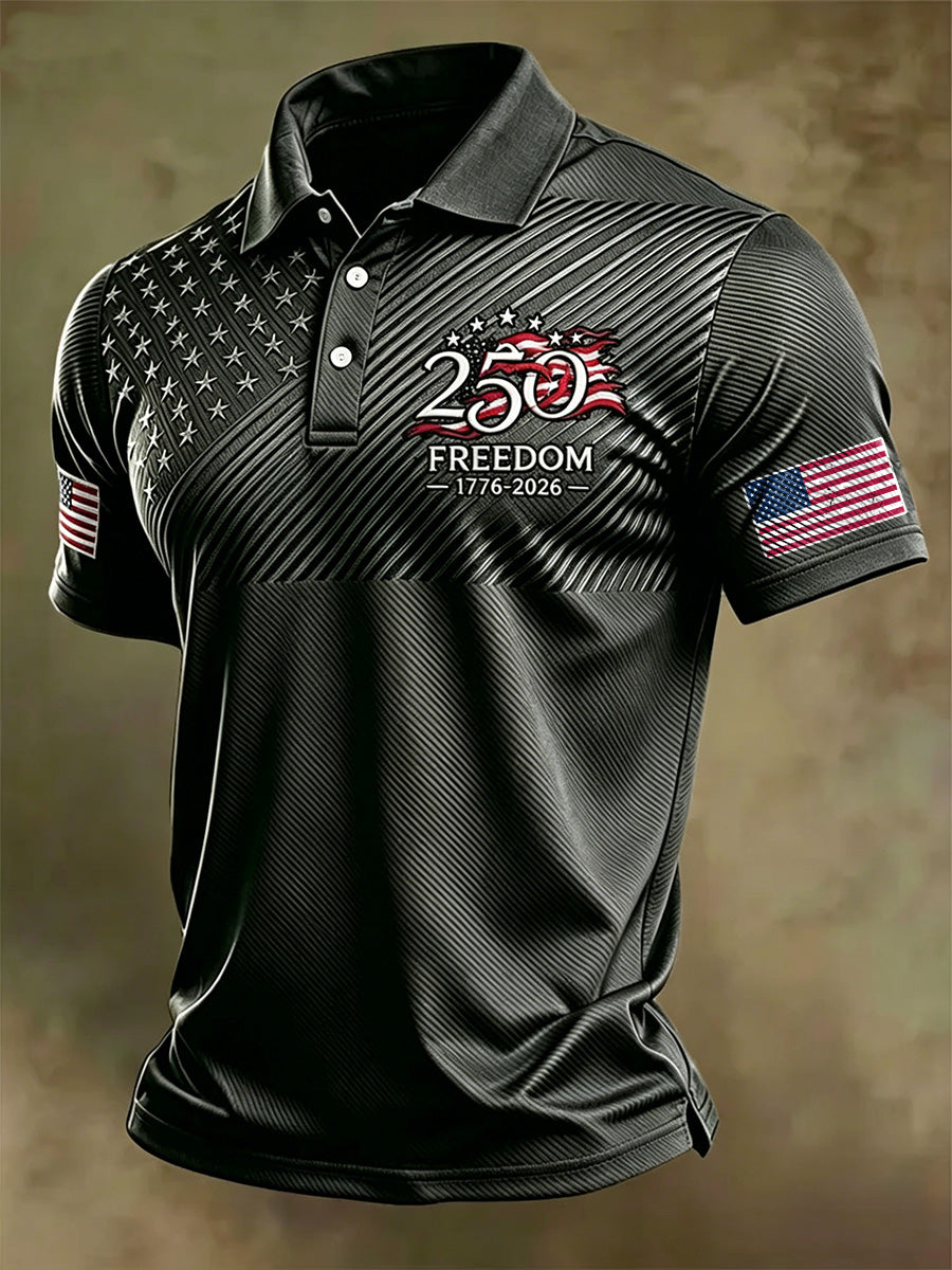 Men's 250 Years Of Freedom Flag Graphic Print Short Sleeve Polo Shirt