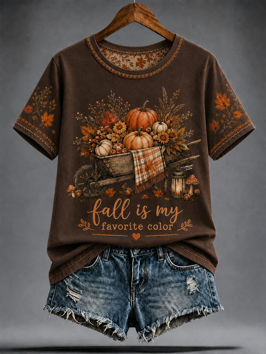 Women's fall is my favorite color Peinted short-sleeved T-shirt