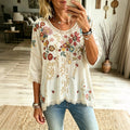 Women's Floral Design Short-sleeved Linen T-shirt