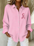 Women's casual pink plaid shirt