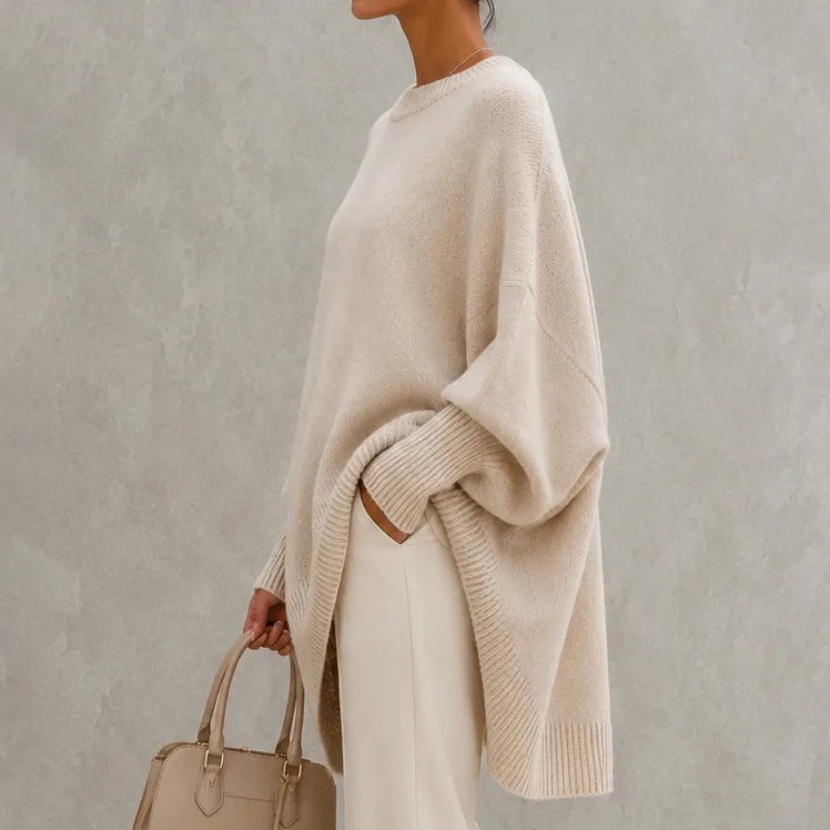 Elegant Solid Color Crew Neck Pullover Knit Sweater