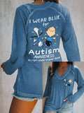 V-neck Retro Autism Awareness I Wear Blue For Autism Print T-Shirt