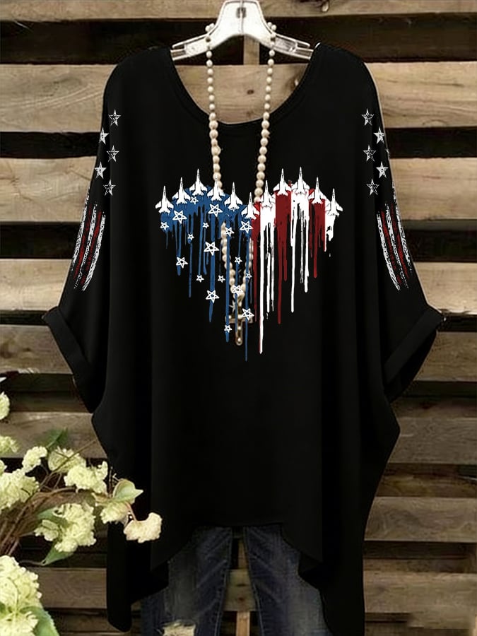 Women'S Round Neck American 250th Anniversary Print Loose Casual Short Sleeve Top