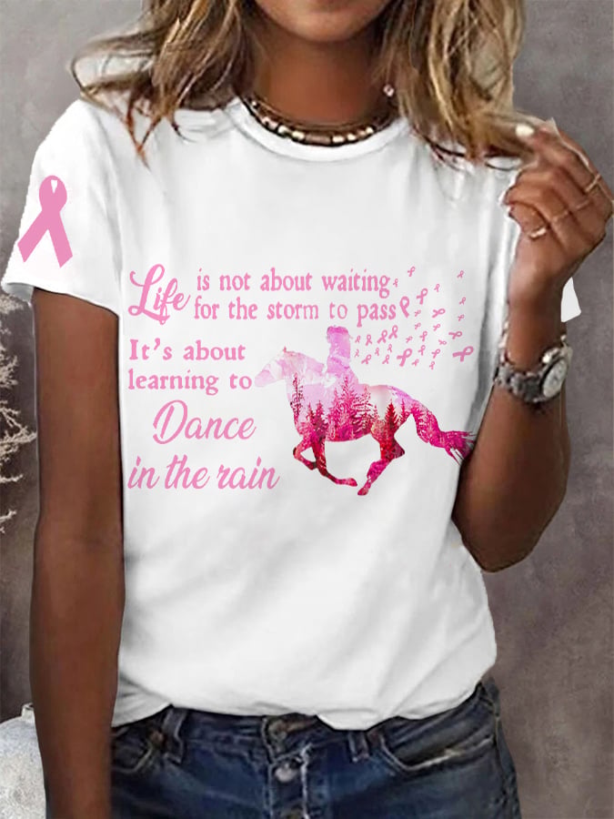 Women's Pink Horse Breast Cancer Awareness Warrior Tee