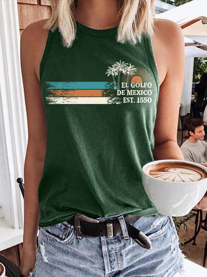 Women's Gulf Of Mexico Print Round Neck Tank Top