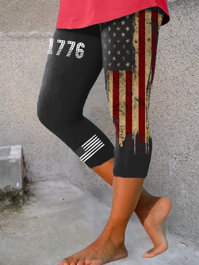 Women's Vintage Flag Independence Day Casual Leggings